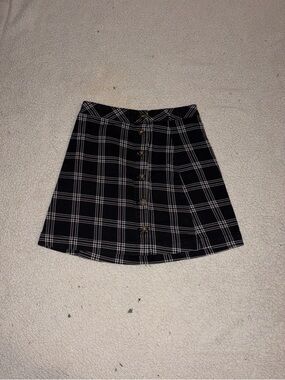Divided Black Plaid Button-Front Mini Skirt